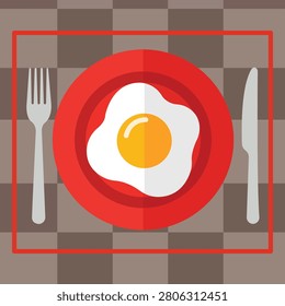Fried egg breakfast plate illustration featuring dining table setting concept suitable for restaurant menus food promotions culinary branding and healthy morning meal design projects