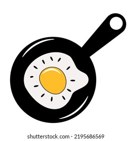 Fried egg breakfast  vector graphic design in fryingpan.