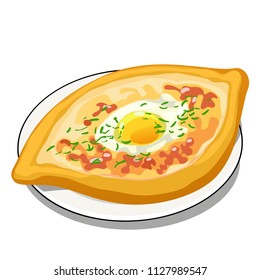Fried egg in a bun isolated on white background. Vector cartoon close-up illustration.