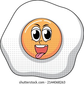 A fried egg cartoon character on white background illustration