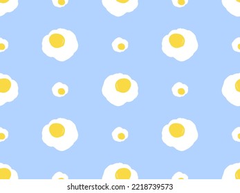 Fried egg cartoon character seamless pattern on blue background