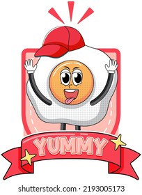 Fried Egg Cartoon Character With Yummy Badge Illustration