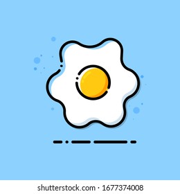frittierter Eierkartoon süßes Logo flach auf blauem Hintergrund, frittierte Eiercartoon-süße Symbole, frittierte Eiercartoon-Vektorillustration-Grafik.