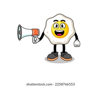 fried egg cartoon illustration holding megaphone , character design