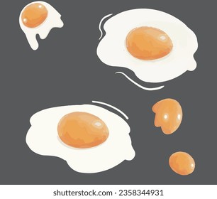 Fried egg  Cartoon Set  Vector. 