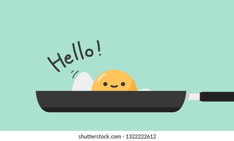 Fried egg cartoon vector. character design. wallpaper. free space for text. copy space.