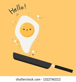Fried egg cartoon vector. character design. wallpaper. free space for text. copy space.