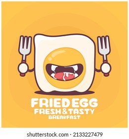 Caricatura de huevo frito. ilustración vectorial de comida rápida, desayuno, comida saludable. con una expresión de boca divertida