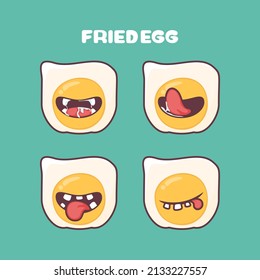 Eierkartoon aus Fried. Vektorgrafik von Fast Food, Frühstück, gesundem Essen. mit unterschiedlichen Mundausdrücken. süßer Cartoon