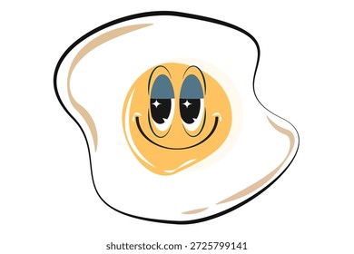 Fried egg Cartoon Vector Illustration Isolated On White background. Fried egg for fabric design, textile print, wrapping paper, cover. Vector illustration.