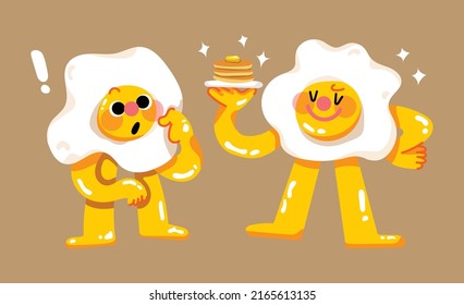 Fried Egg Character Amazed by Pancake