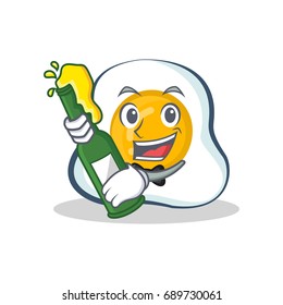 fried egg character cartoon with beer