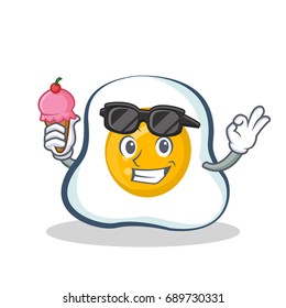 fried egg character cartoon with ice cream