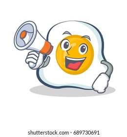 fried egg character cartoon with megaphone