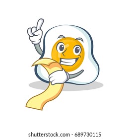 fried egg character cartoon with menu