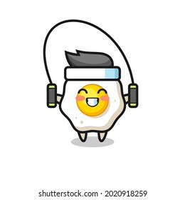fried egg character cartoon with skipping rope , cute style design for t shirt, sticker, logo element