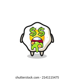 fried egg character with an expression of crazy about money , cute style design for t shirt, sticker, logo element