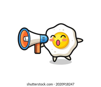 fried egg character illustration holding a megaphone , cute style design for t shirt, sticker, logo element