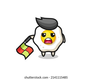 fried egg character as line judge hold the flag down at a 45 degree angle , cute style design for t shirt, sticker, logo element