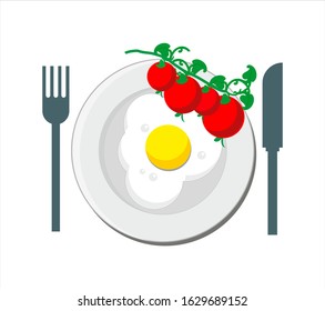 Fried egg and cherry tomato on the plate isolated on the white background 