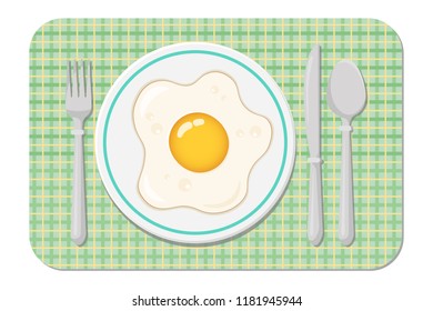 Fried egg. Cooking lunch, dinner, breakfast. Natural product. Fast food egg omelette. Cooking food scrambled egg. Vector illustration
