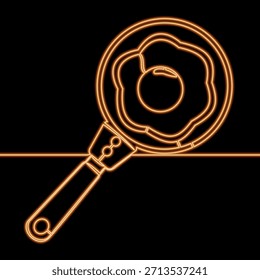 Huevo frito cocinando en un concepto de Ilustración vectorial de neón del resplandor del icono de la cacerola