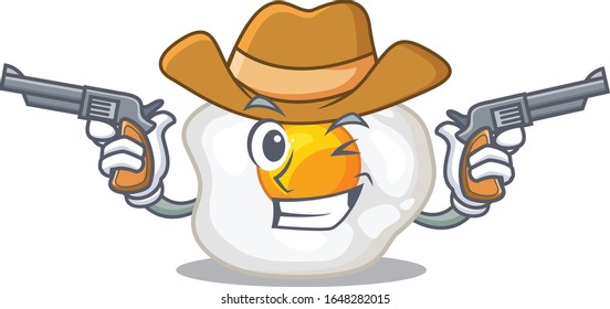 Huevo frito Caricatura de Cowboy con pistolas