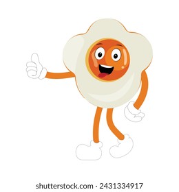 Spiegelei mit niedlichem Gesicht liegender Cartoon-Illustration. Hühnerei zum Frühstück. Frohe Spiegelei-Figur. Ostern, Kochen, Essen, Emotionskonzept
