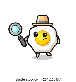 fried egg detective character is analyzing a case , cute style design for t shirt, sticker, logo element