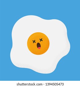 Fried Egg with Dizzy Face Emoji Vector Illustration Flat