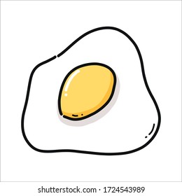 Icono de la caricatura del doodle de huevo frito y fondo blanco