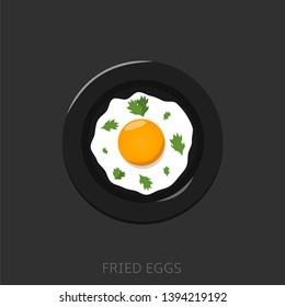 Fried egg. Fried eggs with parsley Top view Vector illustration