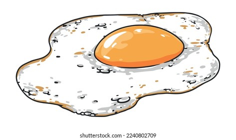 Fried egg element colorful detailed isolated delicious breakfast of chicken egg with yolk cooked in frying pan vector illustration