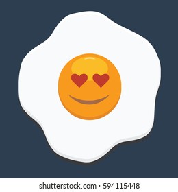 Fried egg with emoji. Flat and solid color design. Breakfast concept