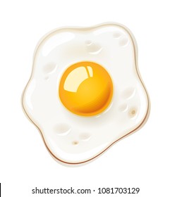 Fried egg. Fast food. Cooking lunch, dinner, breakfast. Natural product. Cooked omelet. Scrambled eggs. Isolated white background. EPS10 vector illustration.