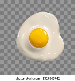 Fried egg. Fast food. Cooking lunch, dinner or breakfast. Natural product. Cooked omelet. Scrambled eggs on transparent grid background. EPS10 vector illustration.