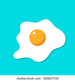 Fried egg flat icon. Fried egg closeup. Fried egg isolated on blue background