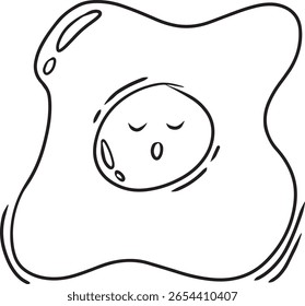 Ícone plano de ovo frito com rosto de sono bonito. ilustração vetor de arte de linha. para crianças livro de colorir 