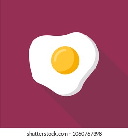 fried egg flat icon with long shadow isolated on purple background. Simple fried egg in flat style, vector illustration for web and mobile design. Breakfast elements vector sign symbol.