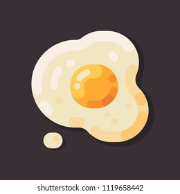 Fried egg flat icon. Omelette on a dark background. Breakfast flat illustration.