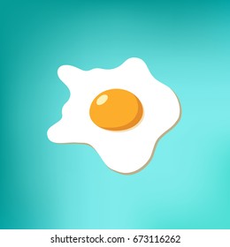 fried egg flat icon/symbol , Tasty breakfast on blue background in cartoon style.