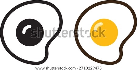 fried egg flat illustration set. Fried egg close up. Fried egg vector. Fried egg in cartoon style. Healthy nutritious breakfast. Yolk and white.