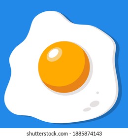 Frittiertes Ei, einfache Abbildung auf blauem Hintergrund. Schöner Frühstückseller mit einem sonnigen, weich gekochten Ei für Küchendruck, Menü, Ihr Design.
