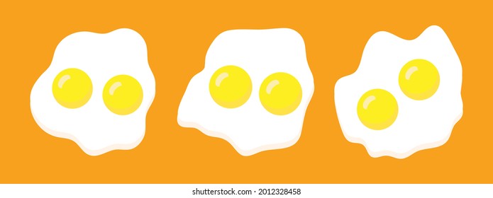 Fried egg. Food illustration. Chicken egg meal. Fried egg white and yolk for breakfast. Cartoon icon for healthy food. Isolated lunch on a yellow background. Cooking logo, recipe healthy food. Vector.