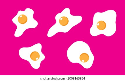 Fried egg food set on pink background. Vector illustration.