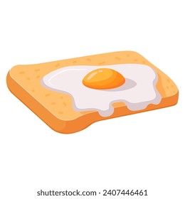 Huevo frito. Pan tostado fresco. Delicioso sándwich de huevo. Desayuno delicioso. Sándwich con huevo frito. Comida rápida. Degustación francesa.Desayuno tostado. Aislado sobre fondo blanco.Ilustración plana vectorial.