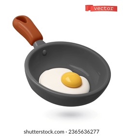 Fried egg in frying pan 3d cartoon vector icon