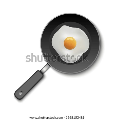 Fried Egg in the Frying Pan, Closeup Isolated in Top View. Design Template of Scrambled Eggs, Fried Egg, Omelette. Delicious Breakfast, Food, Culinary Concept, vector illustration