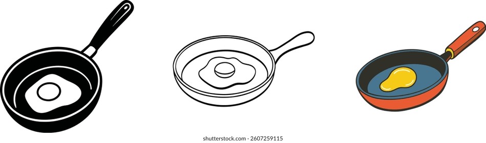 Fried Egg in Frying Pan Cooking, Breakfast, Kitchen Utensils