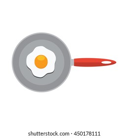 Fried egg in frying pan. Flat color style vector Icon. Cute icon for restaurant or cafe menu design.